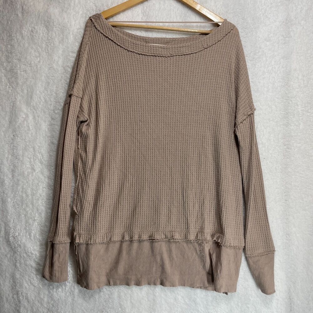 Free People Size‎ Small North Shore Thermal Long Sleeve Color Sand
